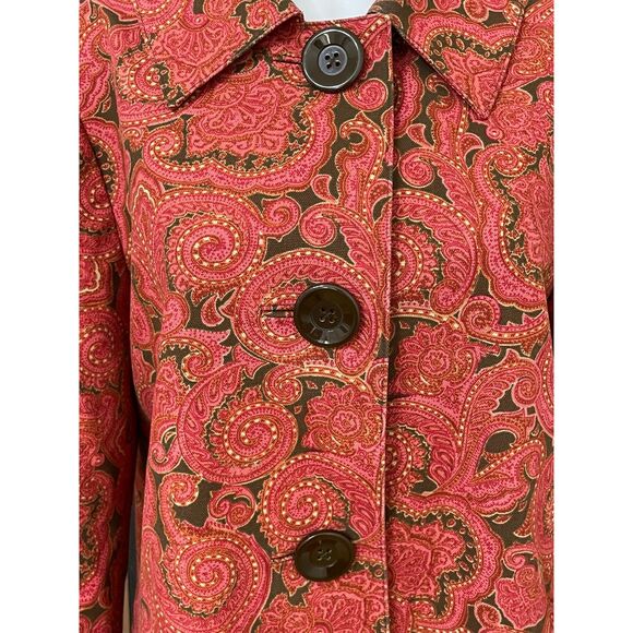 Talbots Women's L Pink Coat Cotton Pea Paisley Stretch Boho Career Swing Jacket - Picture 3 of 10